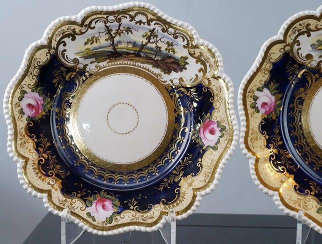 c1830 Ridgway? 1245 British Hand painted dinner plates pair - Estate Fresh Austin