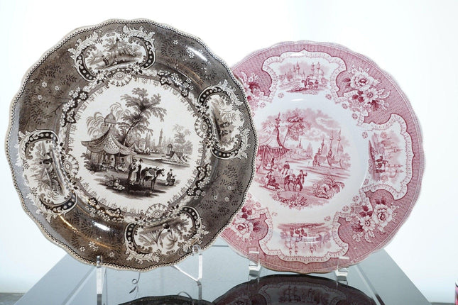 c1840 Orientalist Transferware Arabic Scenes Adams Palestine soup plate and w - Estate Fresh Austin