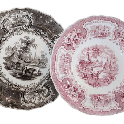 c1840 Orientalist Transferware Arabic Scenes Adams Palestine soup plate and w - Estate Fresh Austin