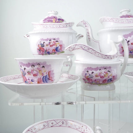 c1840 Whimsical British Peach Lustre Hand painted Polychrome Decoration over Tra - Estate Fresh Austin