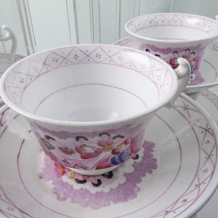 c1840 Whimsical British Peach Lustre Hand painted Polychrome Decoration over Tra - Estate Fresh Austin