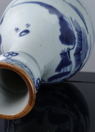 c1850 Chinese Blue and White Porcelain Canton Bottle Form Vase - Estate Fresh Austin