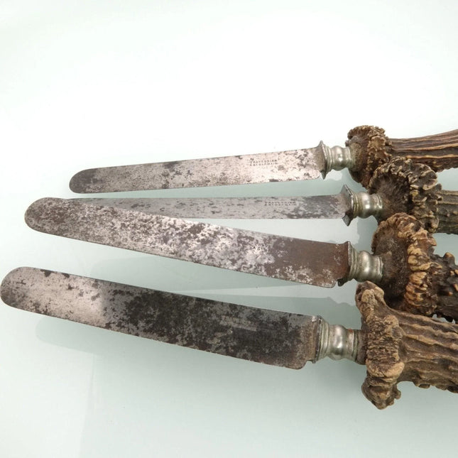 c1850 Deer Antler Handled Knife Set by Traversier A St Germain - Estate Fresh Austin