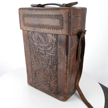 c1850 Henry Folscroft Montrose Colorado Leather Whisky/Wine bottle Holder Old We - Estate Fresh Austin