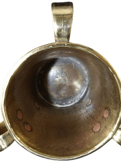 c1850 Judaica Russian Brass Loving cup 3 Handled Hand Wrought copper rivets - Estate Fresh Austin