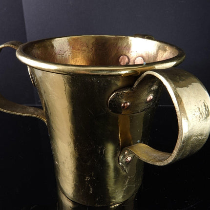 c1850 Judaica Russian Brass Loving cup 3 Handled Hand Wrought copper rivets - Estate Fresh Austin