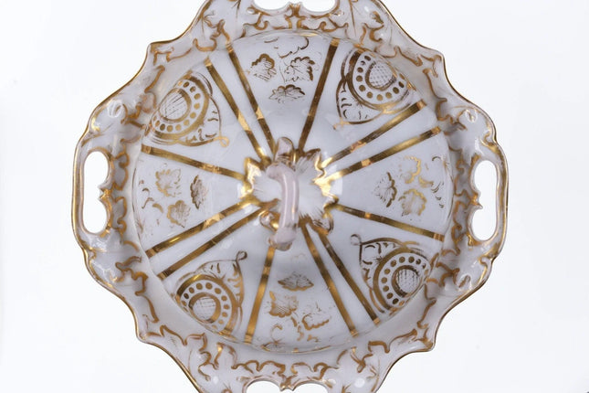 c1850 KPM Heavy gold Berlin Porcelain Butter/Cheese dish with lid - Estate Fresh Austin