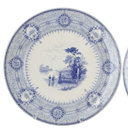 c1850 Mayer "The Gem" Bue Transferware Dinner Plates 10.25" Pair - Estate Fresh Austin