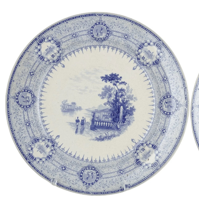 c1850 Mayer "The Gem" Bue Transferware Dinner Plates 10.25" Pair - Estate Fresh Austin