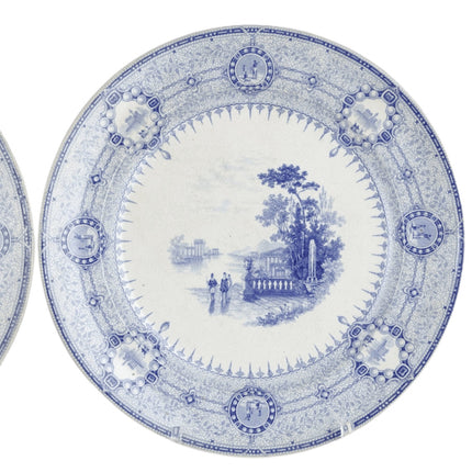 c1850 Mayer "The Gem" Bue Transferware Dinner Plates 10.25" Pair - Estate Fresh Austin