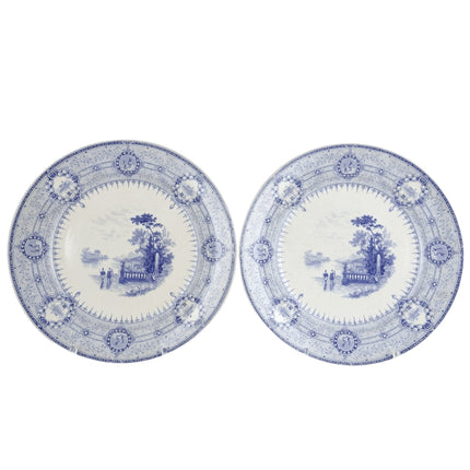 c1850 Mayer "The Gem" Bue Transferware Dinner Plates 10.25" Pair - Estate Fresh Austin