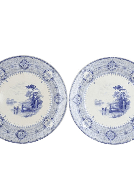 c1850 Mayer "The Gem" Bue Transferware Dinner Plates 10.25" Pair - Estate Fresh Austin