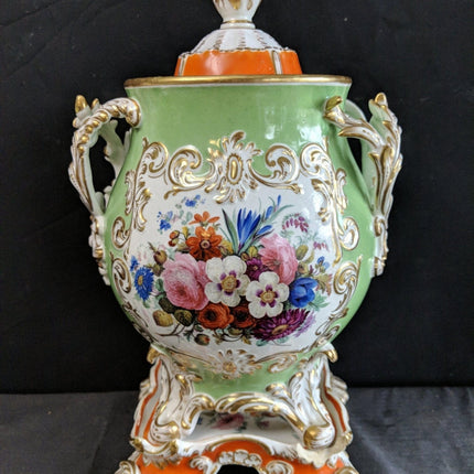 c.1850 Old Paris Porcelain Covered Pokal with Stand Hand Painted Children Flower - Estate Fresh Austin