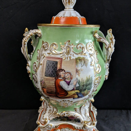 c.1850 Old Paris Porcelain Covered Pokal with Stand Hand Painted Children Flower - Estate Fresh Austin