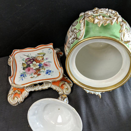 c.1850 Old Paris Porcelain Covered Pokal with Stand Hand Painted Children Flower - Estate Fresh Austin