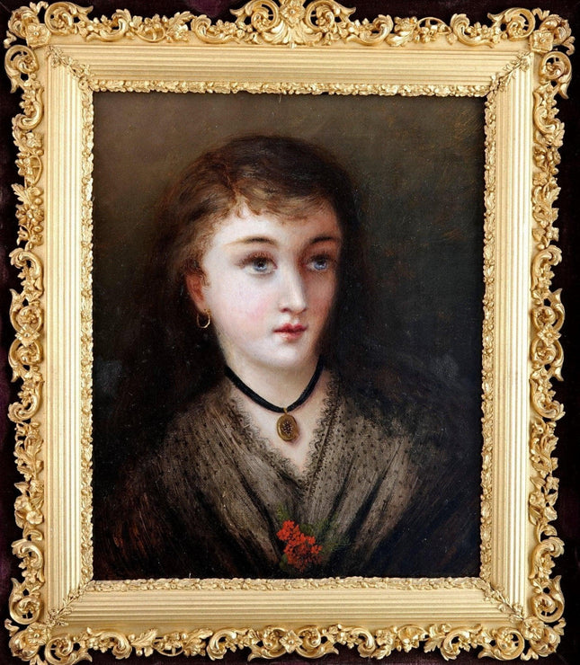 c1850 Portrait of a Young woman Oil on Canvas in incredible frame - Estate Fresh Austin