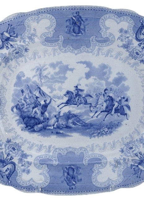 c1850 Texian Campaigne Historical Staffordshire Blue Transferware platter James - Estate Fresh Austin