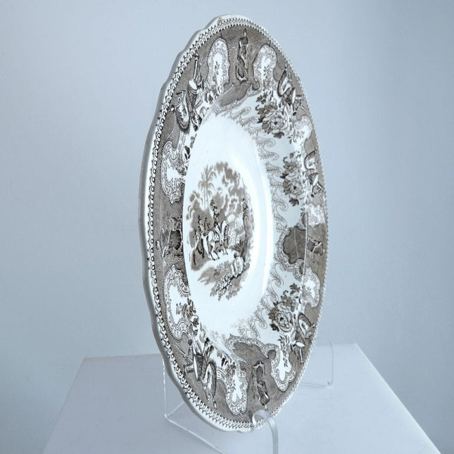 c1850 Texian Campaigne Historical Staffordshire brown 9.5" Soup bowl James Beech - Estate Fresh Austin