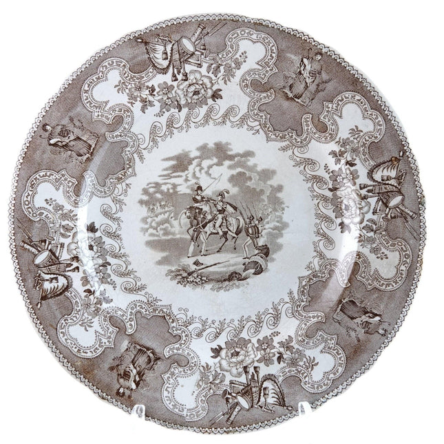 c1850 Texian Campaigne Historical Staffordshire brown Transferware 10.5" plate e - Estate Fresh Austin