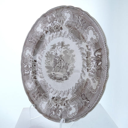 c1850 Texian Campaigne Historical Staffordshire brown Transferware 10.5" plate e - Estate Fresh Austin