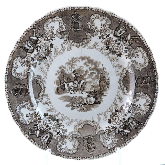 c1850 Texian Campaigne Historical Staffordshire brown Transferware 9.25" plate a - Estate Fresh Austin