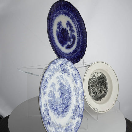c1850 Transferware plate collection Flow Blue German Souvenir Plate and Geneves - Estate Fresh Austin