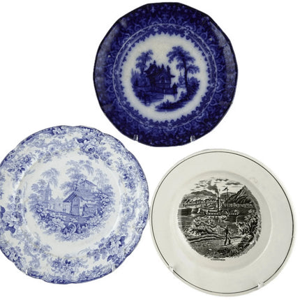 c1850 Transferware plate collection Flow Blue German Souvenir Plate and Geneves - Estate Fresh Austin