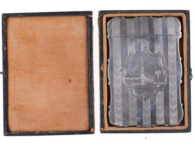 c1850's Hand Engraved Sterling calling card case in wood box - Estate Fresh Austin