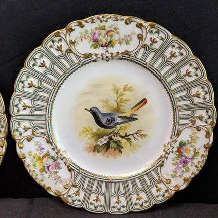 c1855 Minton Hand Painted Bird Plates in Devon Shape 9.5" pair - Estate Fresh Austin