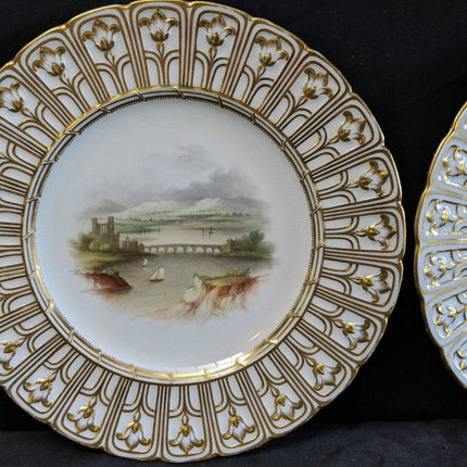 c1855 Minton Hand Painted Plates in Devon Shape 9 3/8" pair - Estate Fresh Austin