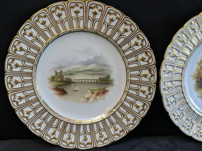 c1855 Minton Hand Painted Plates in Devon Shape 9 3/8" pair - Estate Fresh Austin