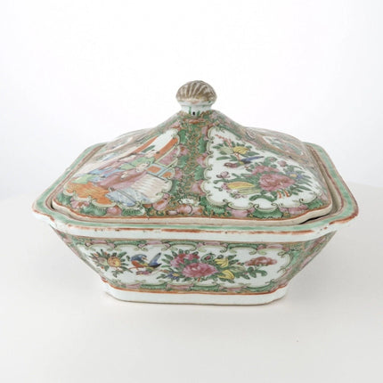 C1860 antique chinese famille rose medallion covered serving dish 9.5" wide x 6" - Estate Fresh Austin
