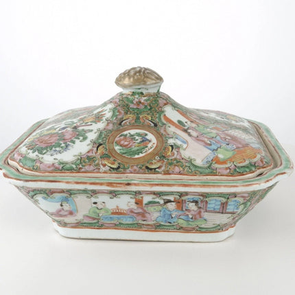 C1860 antique chinese famille rose medallion covered serving dish 9.5" wide x 6" - Estate Fresh Austin