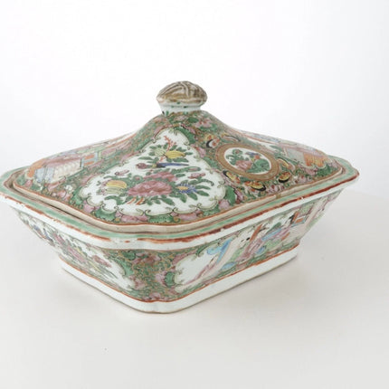 C1860 antique chinese famille rose medallion covered serving dish 9.5" wide x 6" - Estate Fresh Austin