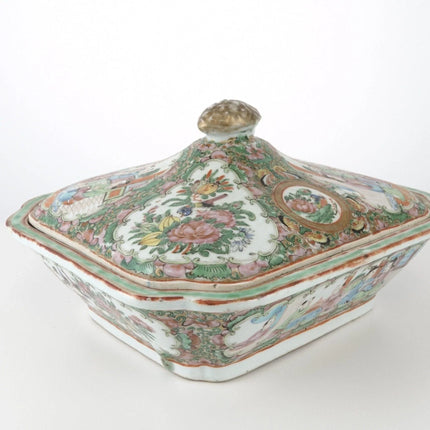 C1860 antique chinese famille rose medallion covered serving dish 9.5" wide x 6" - Estate Fresh Austin
