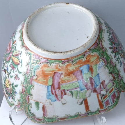 c1860 Antique Chinese Famille Rose Medallion Lobed Cut Corner Serving bowl - Estate Fresh Austin