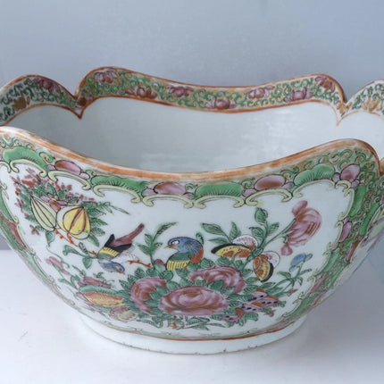c1860 Antique Chinese Famille Rose Medallion Lobed Cut Corner Serving bowl - Estate Fresh Austin