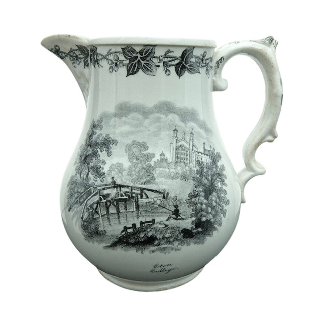 c1860 British Historical Staffordshire Transferware Jug with Eton College and Fo - Estate Fresh Austin