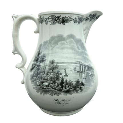 c1860 British Historical Staffordshire Transferware Jug with The Menai Bridge an - Estate Fresh Austin