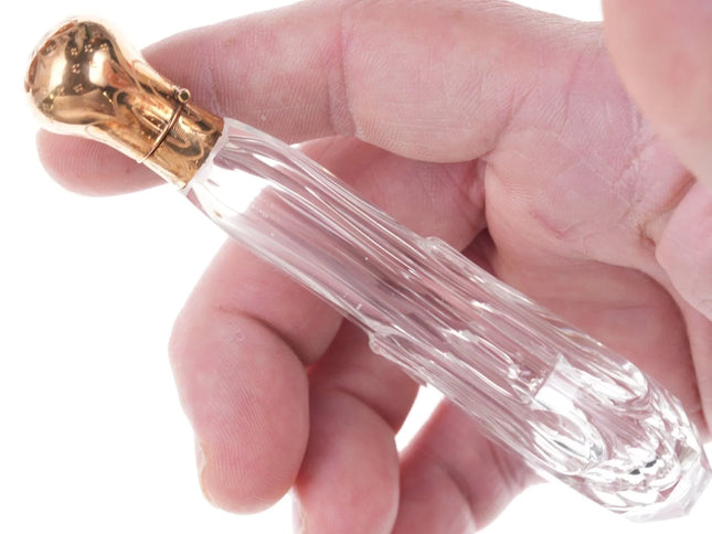 c1860 French 14k Gold top cut glass perfume bottle 1 - Estate Fresh Austin