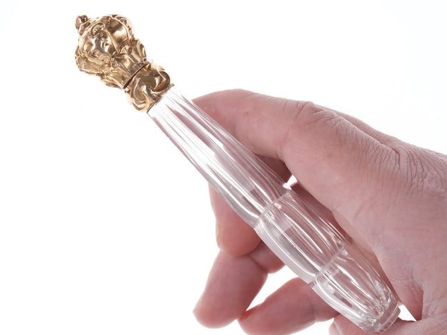 c1860 French 14k Gold top cut glass perfume bottle - Estate Fresh Austin