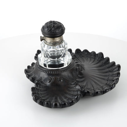 c1860 French Bois Derci inkwell with Cut Glass insert - Estate Fresh Austin