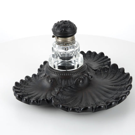 c1860 French Bois Derci inkwell with Cut Glass insert - Estate Fresh Austin