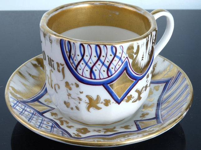 c1860 Large French Presentation Cup and Saucer "To my Wife" Old paris porcelain - Estate Fresh Austin
