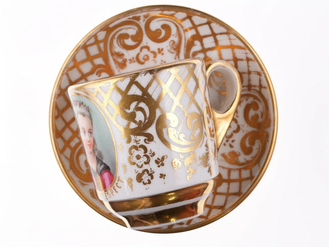 c1860 Large French Presentation Hand Painted portrait Cup and Saucer "A Token of - Estate Fresh Austin