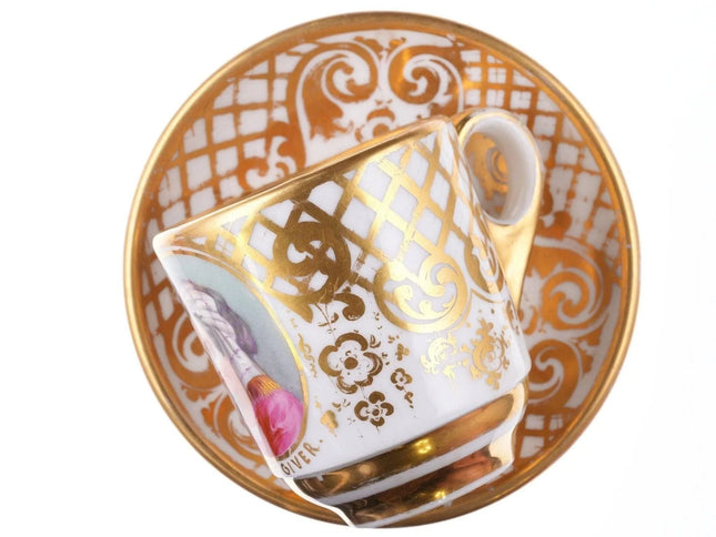 c1860 Large French Presentation Hand Painted portrait Cup and Saucer "Love the G - Estate Fresh Austin