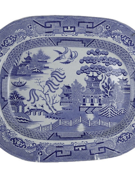 c1860 Staffordshire Blue Willow Platter 17.75" x 14.25" - Estate Fresh Austin