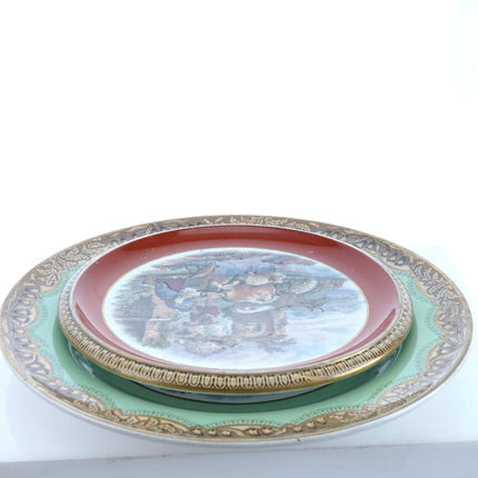 c1860 Staffordshire Prattware Teapot Stand and Plate with Cattle Farm Scene - Estate Fresh Austin