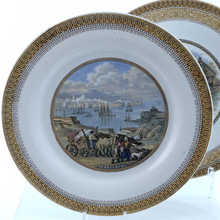 c1860 Staffordshire Prattware Transferware Plates Sebastopol and 123 Cattle Scen - Estate Fresh Austin