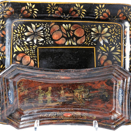 c1860 Toleware Trays one With Chinoiserie Decoration for Wick Trimmers - Estate Fresh Austin